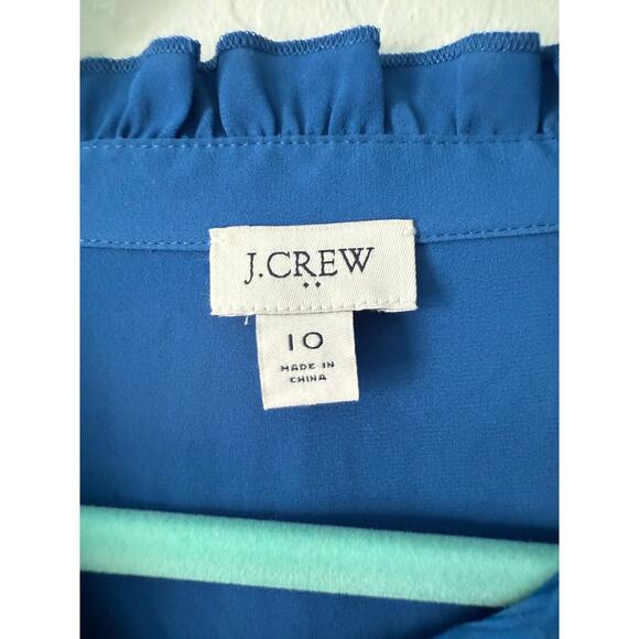J. Crew Royal Blue Ruffle Collar Button Long Sleeve Blouse Size 10 - Picture 3 of 4